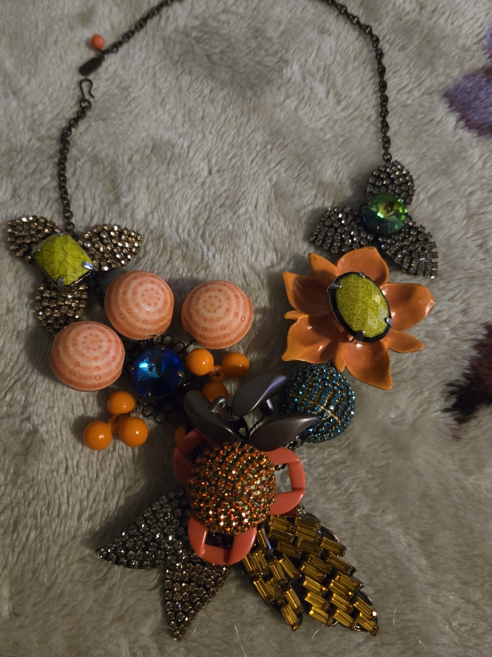 Murano Crystals Multicolor Floral Statement Necklace — Orange & Yellow Accents